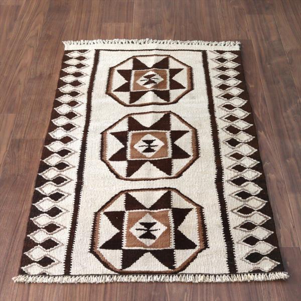 トルコの手織りキリム カルス 130x86cm メダリオンと幾何学モチーフ