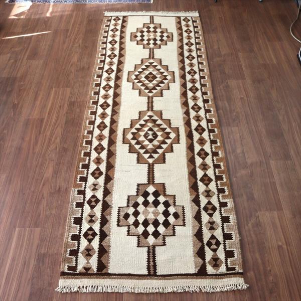 トルコの手織りキリム カルス 277x96cm メダリオンと幾何学モチーフ