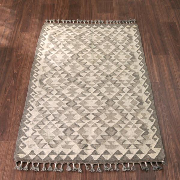 モノトーン シンプルな手織りキリム 156x97cm 幾何学モチーフ アフガンキリム