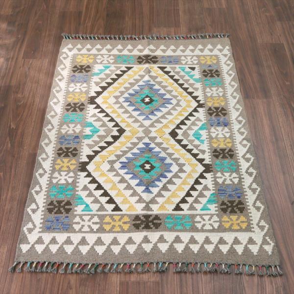 モノトーン シンプルな手織りキリム 152x102cm 幾何学モチーフ アフガンキリム