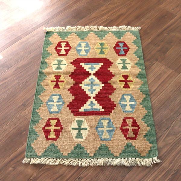 カシュカイキリム イラン 手織り 89x61cm カラフルな幾何学モチーフ