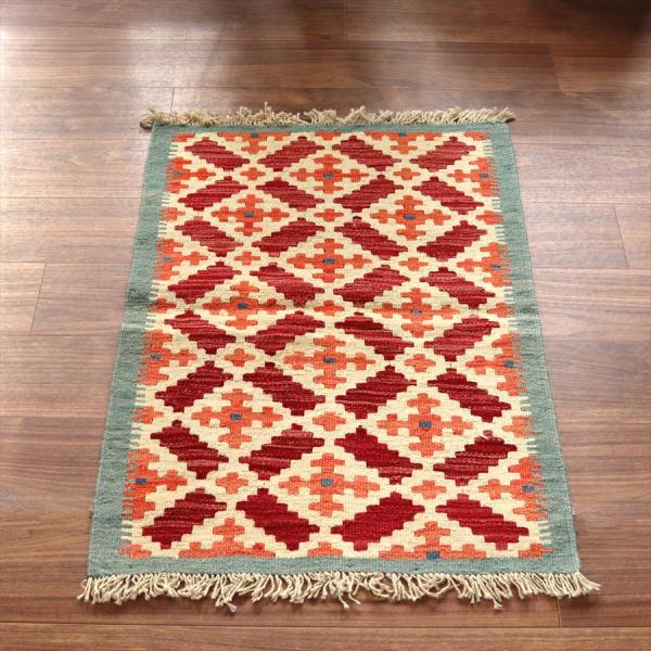 カシュカイキリム イラン 手織り 89x61cm カラフルな幾何学モチーフ