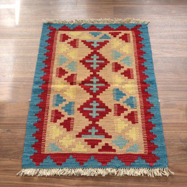 カシュカイキリム イラン 手織り 94x62cm カラフルな幾何学モチーフ