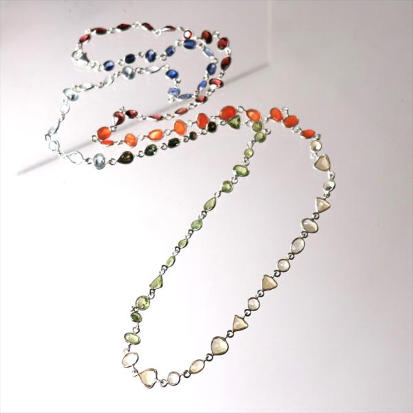 ７色の天然石 シルバー ネックレス 90cmロング India gemstone Jaipur Je...