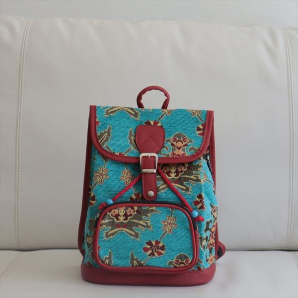 ミニリュック　バックパック　トルコ製オットマンフラワー　セルリアンブルー