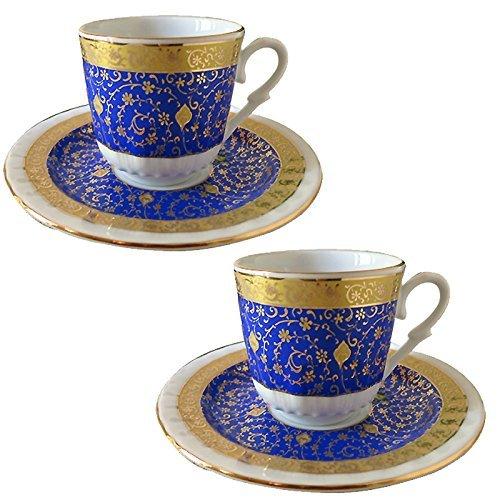 トルココーヒー用エスプレッソ デミタスコーヒーカップ＆ソーサー珍しい小さめ陶器 ２客セット　I：ゴー...