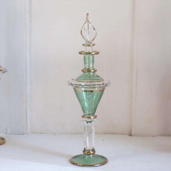 エジプト ガラス 香水瓶 19cm 　クレオパトラ グリーン