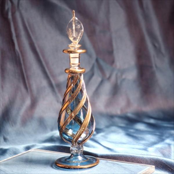 エジプトガラス香水瓶　ファラオ 19cm　ゴールド/ブルー