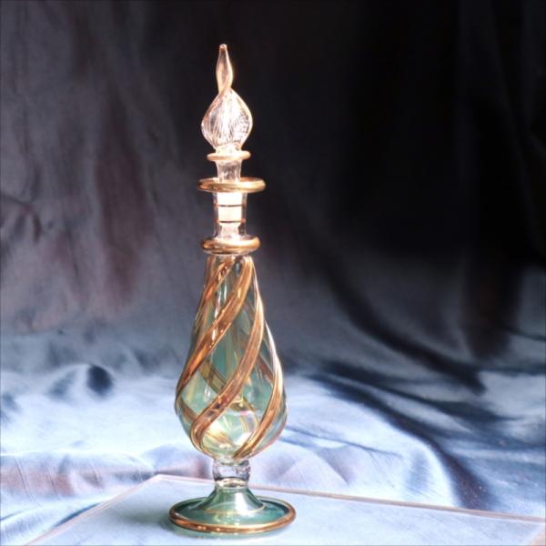 エジプトガラス香水瓶　ファラオ 19cm　ゴールド/グリーン