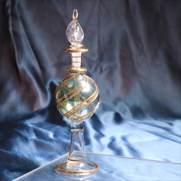 エジプトガラス香水瓶　ファラオ 18cm　ゴールド/グリーン