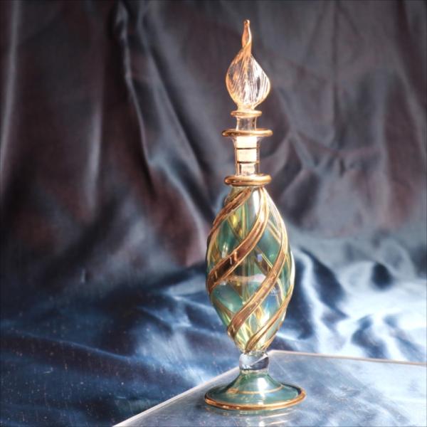 エジプトガラス香水瓶　ファラオ 18cm　ゴールド/グリーン