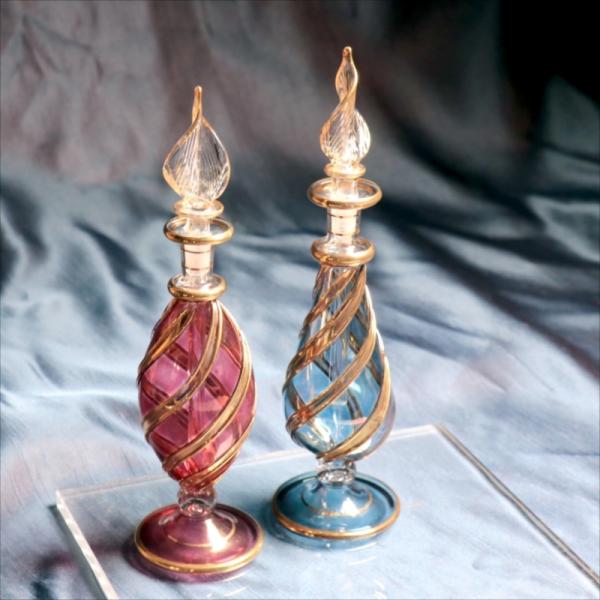 エジプトガラス香水瓶　２本セット ファラオ　パープル/ブルー