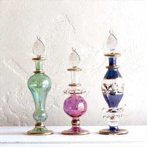 エジプト香水瓶 手吹きガラスの工芸品/ラクダ3頭セット クリア