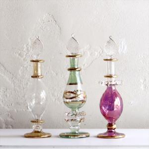 エジプト香水瓶 手吹きガラスの工芸品/ラクダ3頭セット ピンク