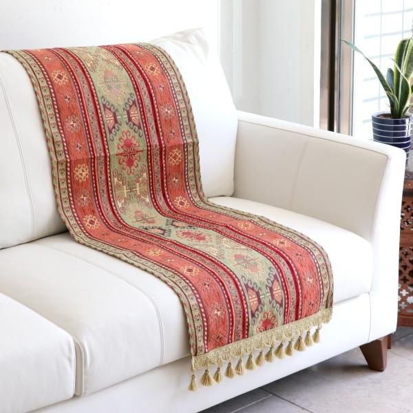 テーブルランナー140cm/ベッドスロー アジデルハ ピスタチオグリーン【トルコ シュニール素材】