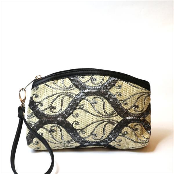 トルコデザインのポーチ シュニール素材クレスト アイボリー