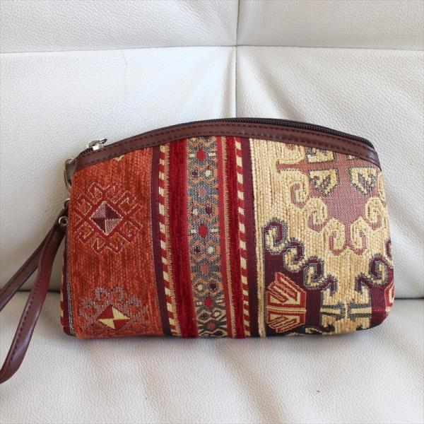 トルコデザインのポーチ シュニール素材アジデルハ キャメルブラウン