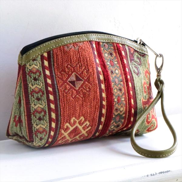 トルコデザインのポーチ シュニール素材 アジデルハ オリーブグリーン