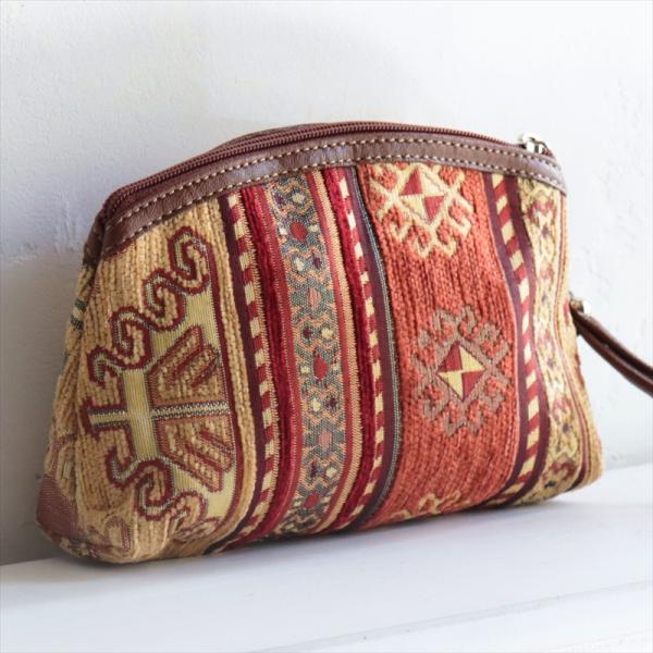 トルコデザインのポーチ シュニール素材 アジデルハ イエロー