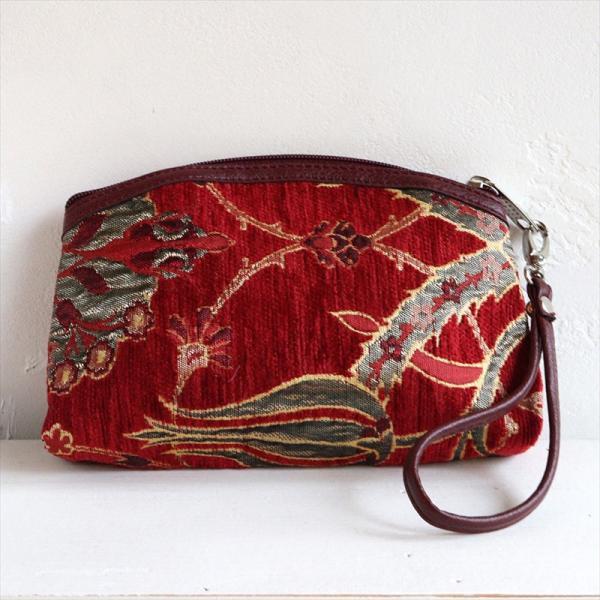 トルコデザインのポーチ シュニール素材ヴァレンス レッド