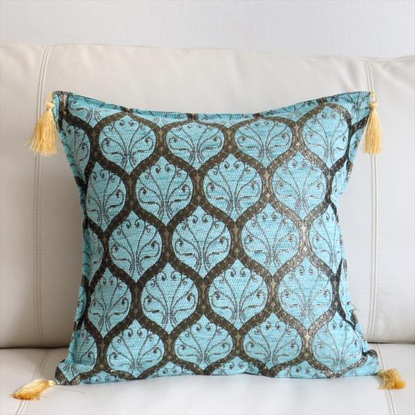 クッションカバー 45x45cm トルコデザイン　シュニール素材のクッションカバー クレスト アクア...
