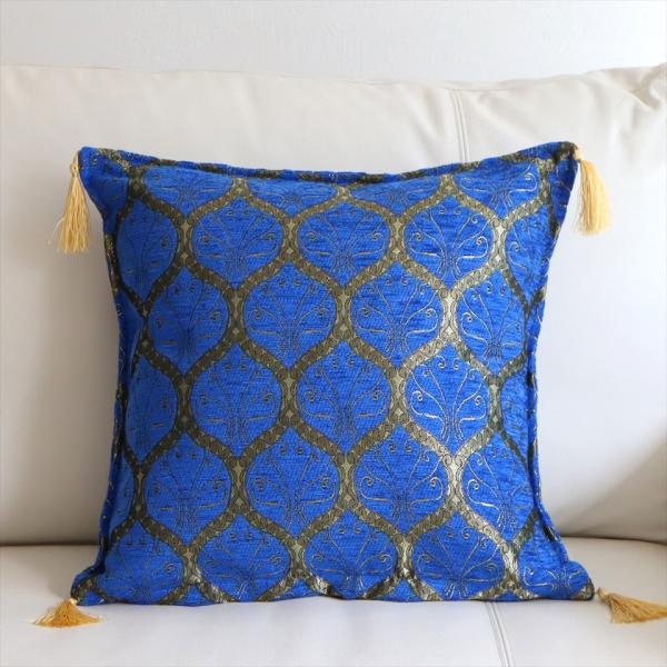 クッションカバー 45x45cm トルコデザイン　シュニール素材のクッションカバー クレスト ブルー