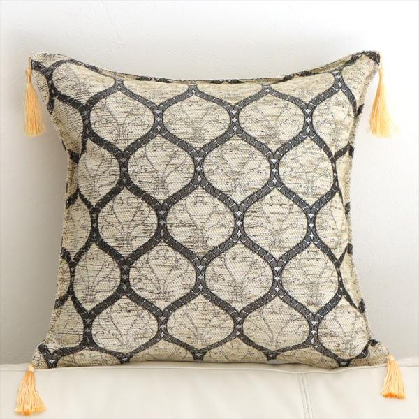クッションカバー 45x45cm トルコデザイン シュニール素材 クレスト アイボリー