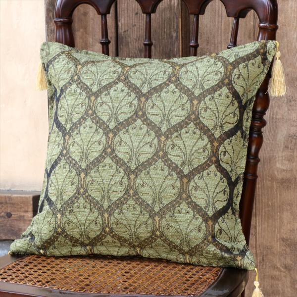 クッションカバー 45x45cm トルコデザイン シュニール素材 クレスト ピスタチオ