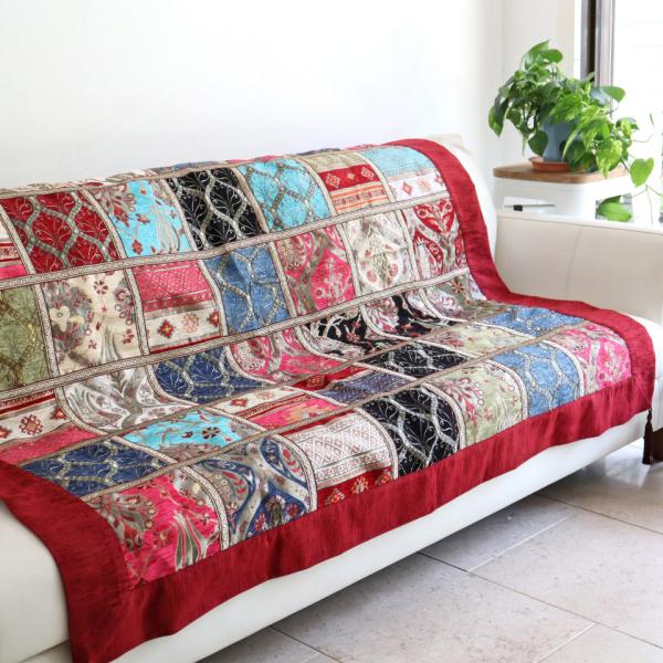 ソファカバー マルチカバー 150cm正方形 パッチワーク シュニール素材 インテリアファブリック ...