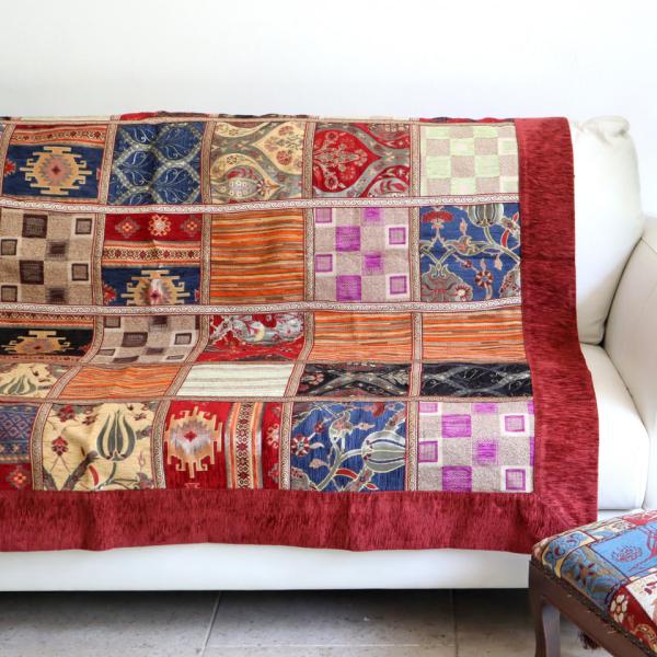 ソファカバー マルチカバー 150cm正方形 パッチワーク シュニール素材 インテリアファブリック ...