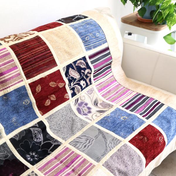 ソファカバー マルチカバー 150cm正方形 パッチワーク シュニール素材 インテリアファブリック ...