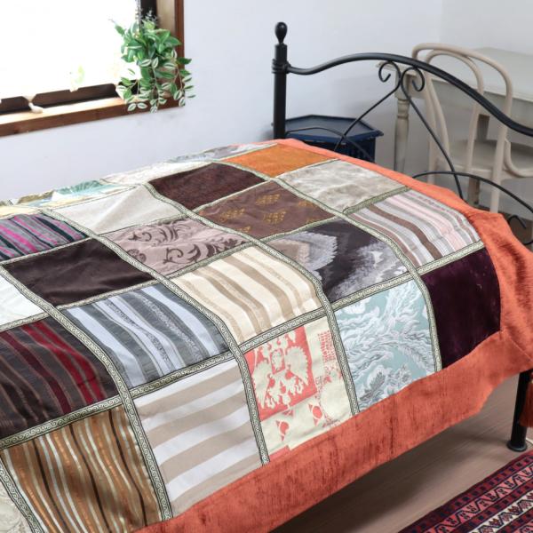 ベッドカバー ベッドスプレッド シングルサイズ パッチワーク シュニール素材 インテリアファブリック...