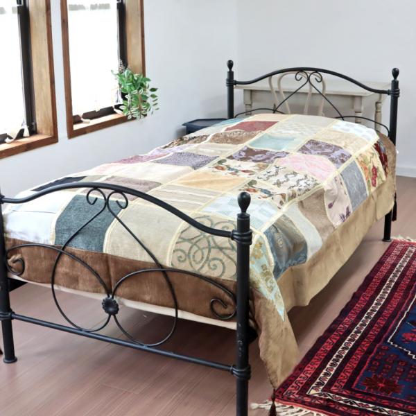 ベッドカバー ベッドスプレッド シングルサイズ パッチワーク シュニール素材 インテリアファブリック...