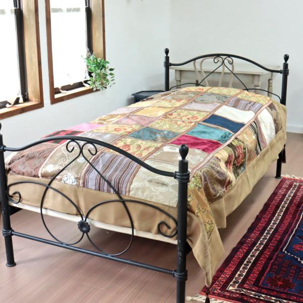 ベッドカバー ベッドスプレッド シングルサイズ パッチワーク シュニール素材 インテリアファブリック...