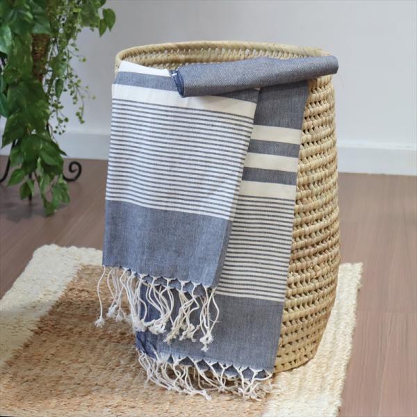 ペシュテマル　ハマムタオル トルコ製 長方形/コットンの大判バスタオルネイビー