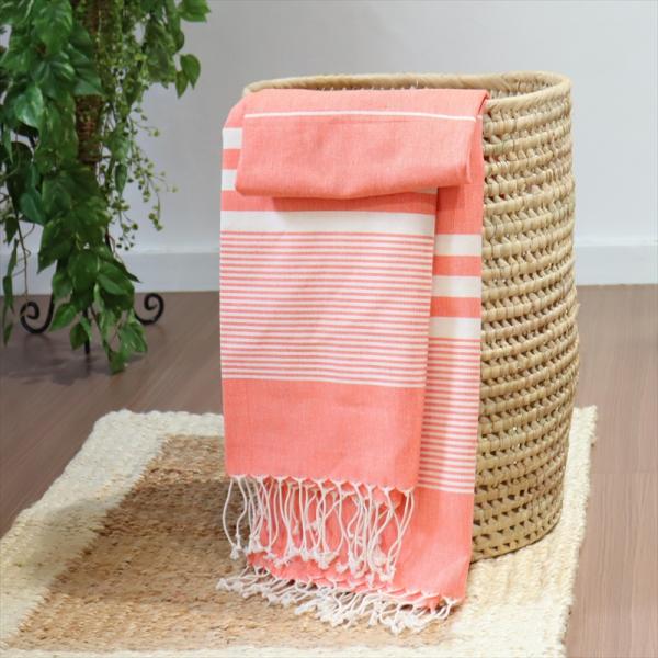 ペシュテマル　ハマムタオル トルコ製 長方形/コットンの大判バスタオルオレンジ