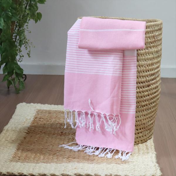 ペシュテマル　ハマムタオル トルコ製 長方形/コットンの大判バスタオルピンク
