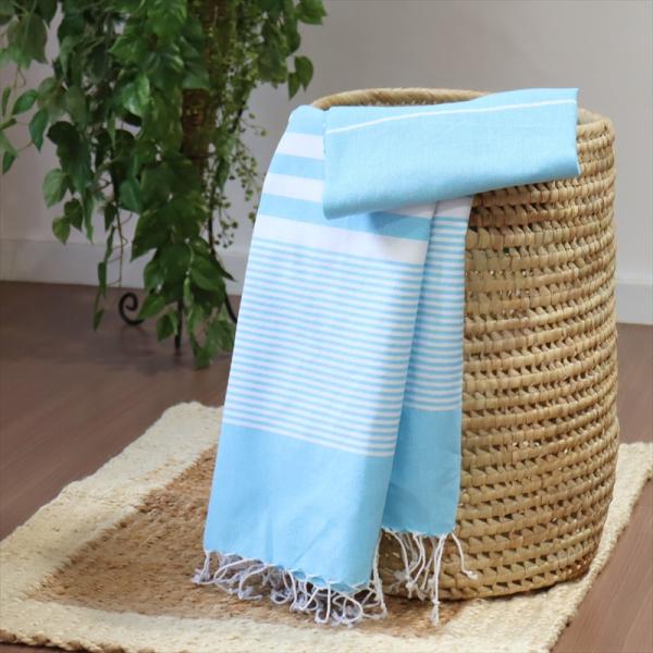 ペシュテマル　ハマムタオル トルコ製 長方形/コットンの大判バスタオルターコイズブルー