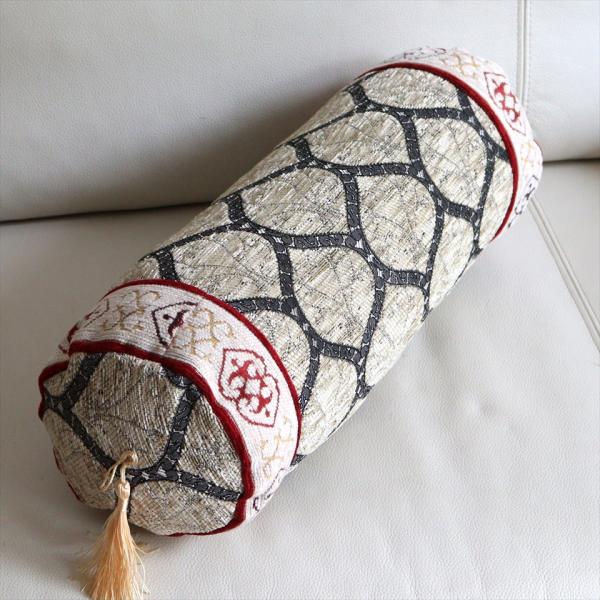 筒型のトルコシュニール素材 クッションカバー 45xφ15cm クレスト アイボリー