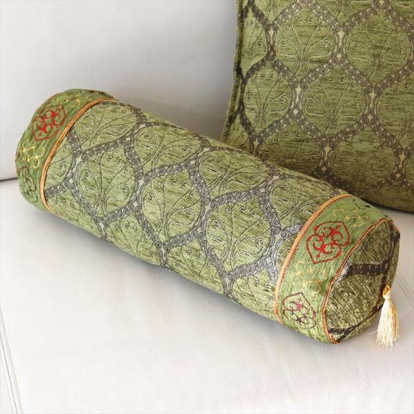 筒型のトルコシュニール素材 クッションカバー 45xφ15cm クレスト ピスタチオグリーン