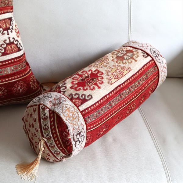 筒形クッション ボルスター クッションカバーカバー トルコ雑貨 アジデルハ・ロング　アイボリー