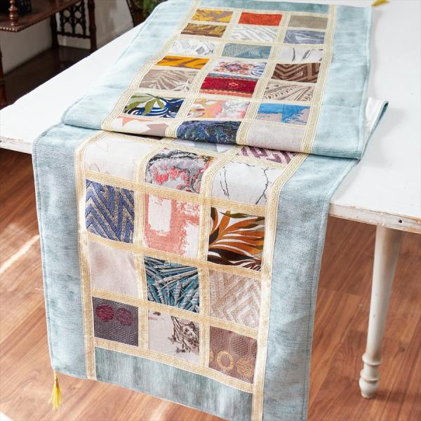 テーブルランナー　モザイクパッチワーク 200x50cmサイズ シュニール素材