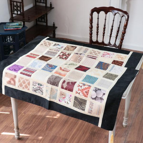 マルチカバー　モザイクパッチワーク 150x98cmサイズ シュニール素材