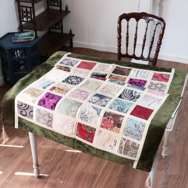 マルチカバー　モザイクパッチワーク 150x98cmサイズ シュニール素材