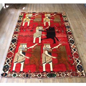 オールドギャッベ(オールドギャベ) ライオンラグ リビングサイズ264x161cmライオンと戦う王様のデザイン