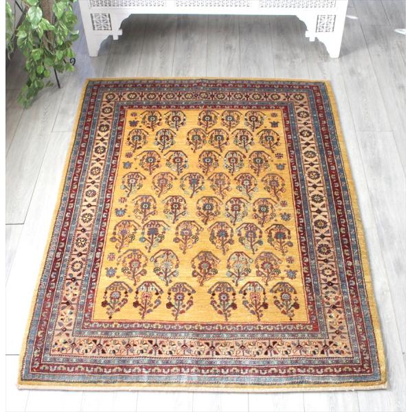 ギャベ ギャッベ ルリバフ センターラグサイズ177x130cm イエロー クラシカルデザインの花模...