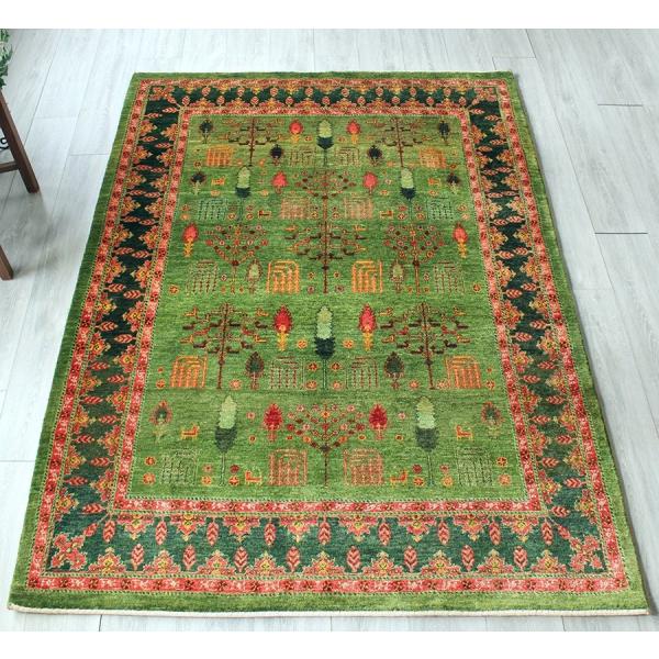 手織りラグ ギャッベ ギャベ  ルリバフ リビングサイズ 細かな織りの伝統柄207x156cm グリ...