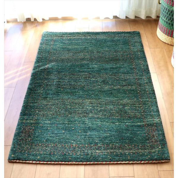 ギャッベ/バナフシェ カシュカイ族の手織りラグ152x100cm アクセントラグ グリーングラデーシ...