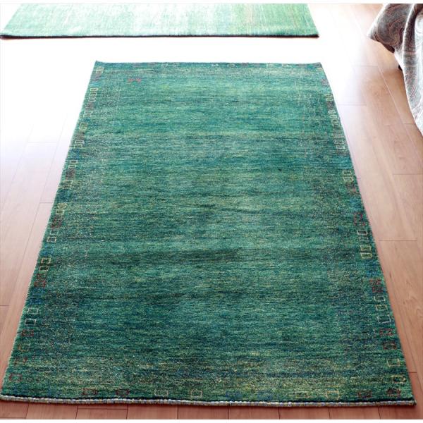 ギャッベ/カシュクーリ  195x123cm 青みのあるグリーン カラフルドット