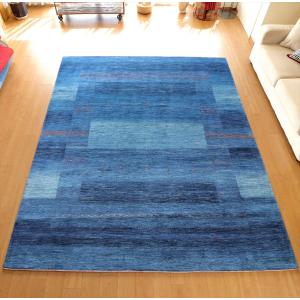 ギャッベ/ロリアタシュLoriAtash ギャベ 最上級の織り 大型サイズ303x251cm ブルー スクエアデザイン